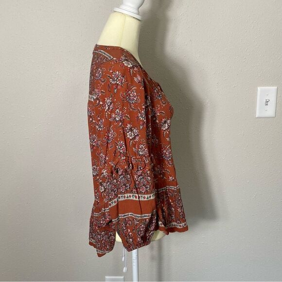 American Eagle Floral Boho Peasant Hi Lo Flowy Blouse Women's Size Small - Picture 11 of 16